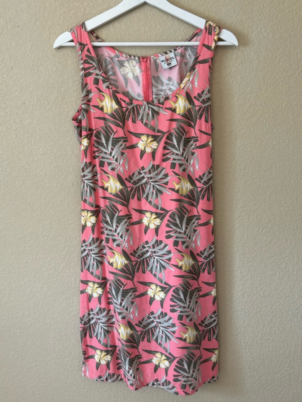 Columbia Pink Tropical Floral Tank Dress with Tie Size Medium-Above Knee - Picture 7 of 7